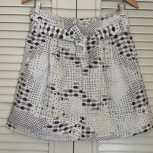 Sandro Studios 8 Linen Cream & Gray Print A-line Mini Skirt 2 Pockets whit belt